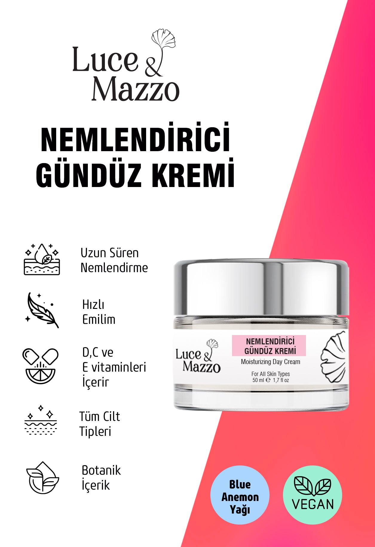 Vitamin Destekli Doğal Nemlendirici Gündüz Kremi 50 ml - Hızlı Emilim
