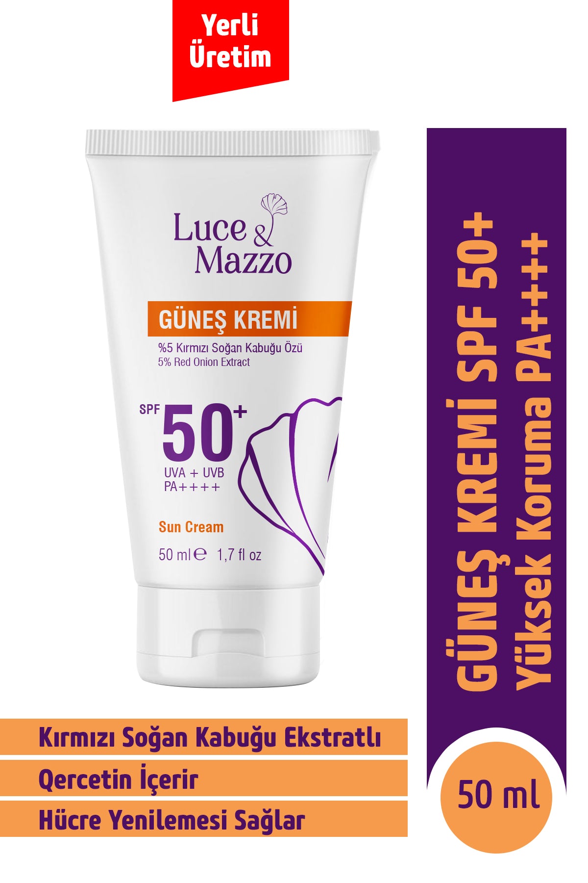 Yüksek Koruma SPF 50+ Yüz Vücut Güneş Kremi 50 ml- Mineral Bazlı Yağsız Besleyici