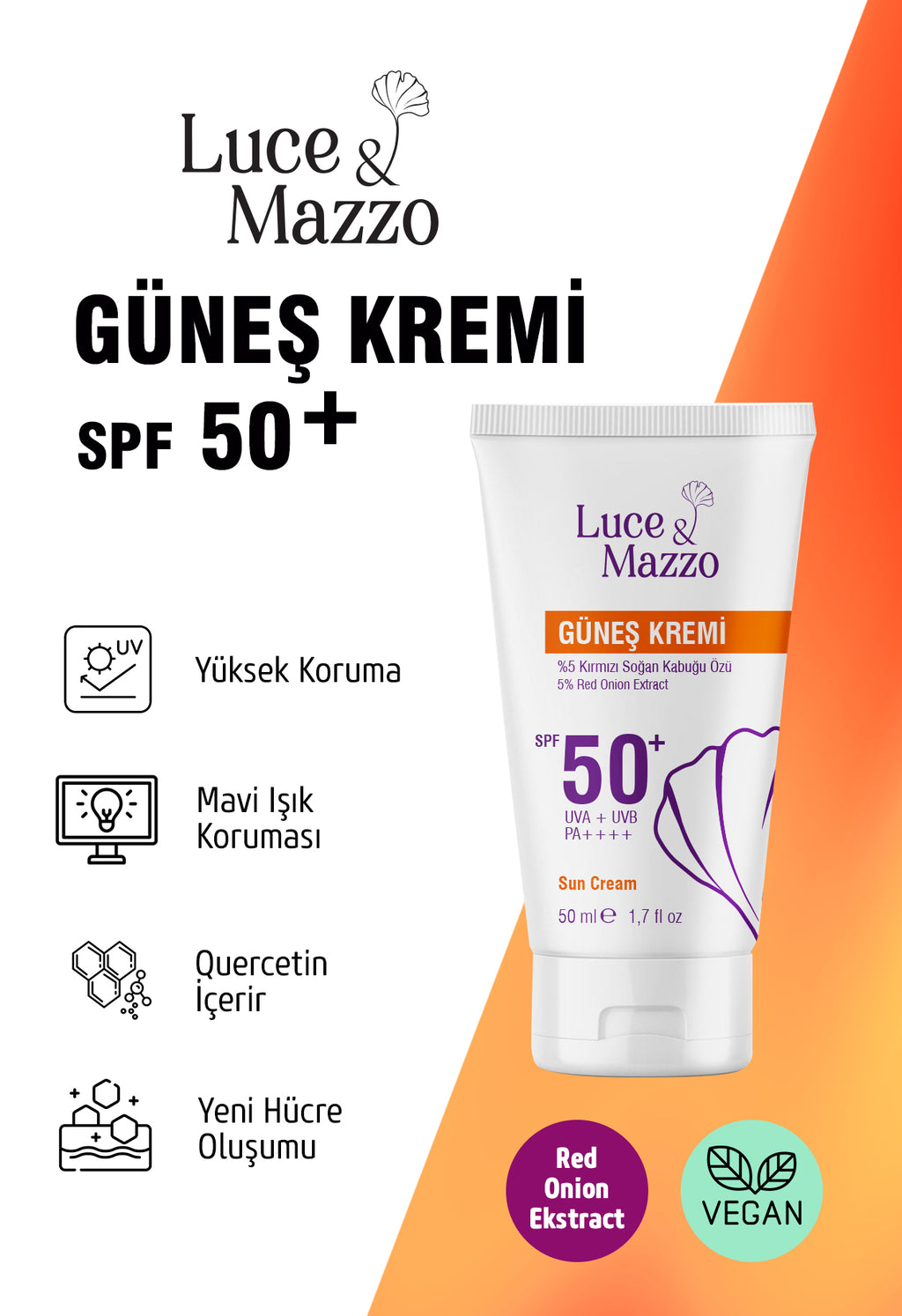 Yüksek Koruma SPF 50+ Yüz Vücut Güneş Kremi 50 ml- Mineral Bazlı Yağsız Besleyici