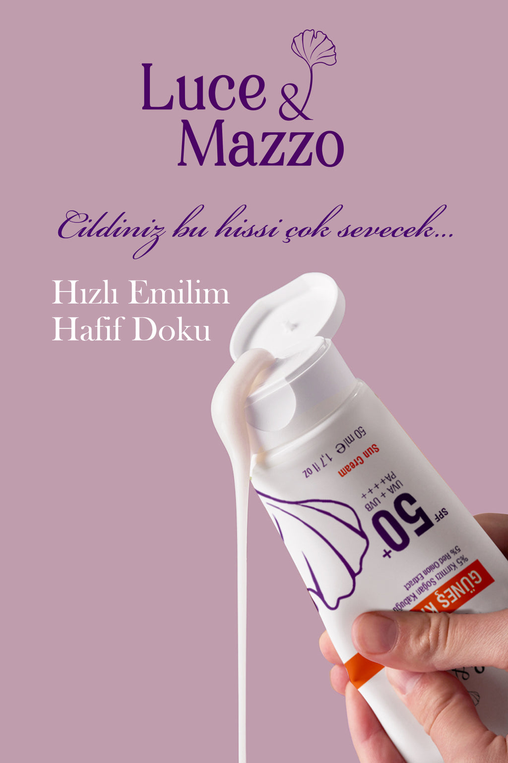 Yüksek Koruma SPF 50+ Yüz Vücut Güneş Kremi 50 ml- Mineral Bazlı Yağsız Besleyici