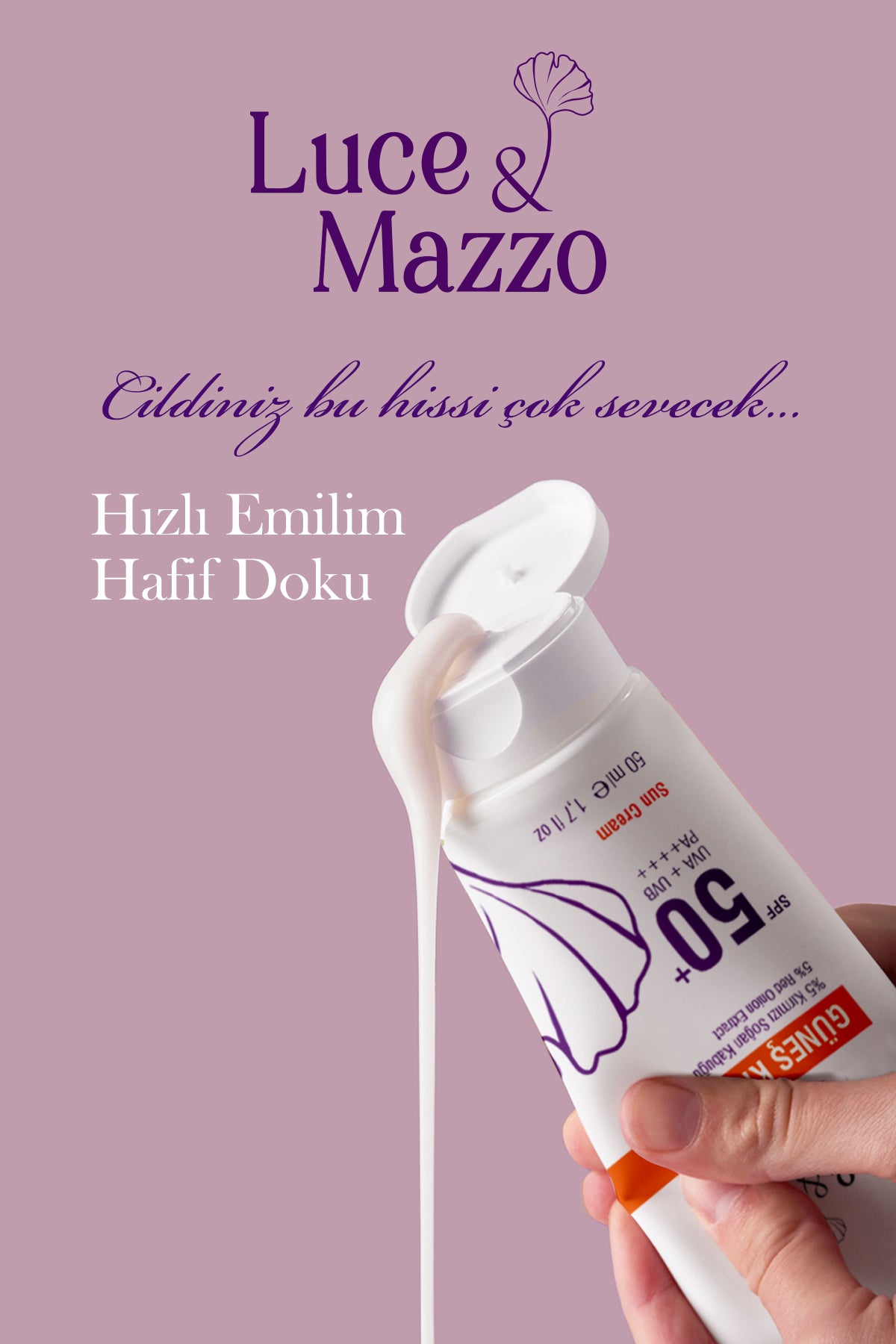 Yüksek Koruma SPF 50+ Yüz Vücut Güneş Kremi 50 ml- Mineral Bazlı Yağsız Besleyici