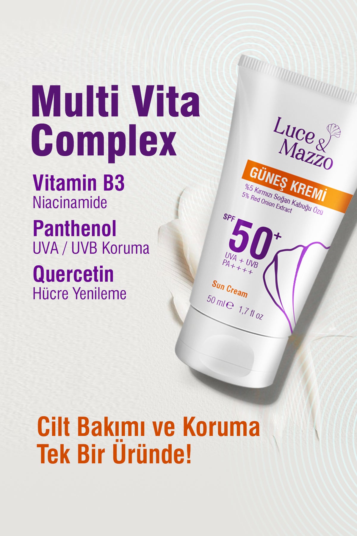 Yüksek Koruma SPF 50+ Yüz Vücut Güneş Kremi 50 ml- Mineral Bazlı Yağsız Besleyici