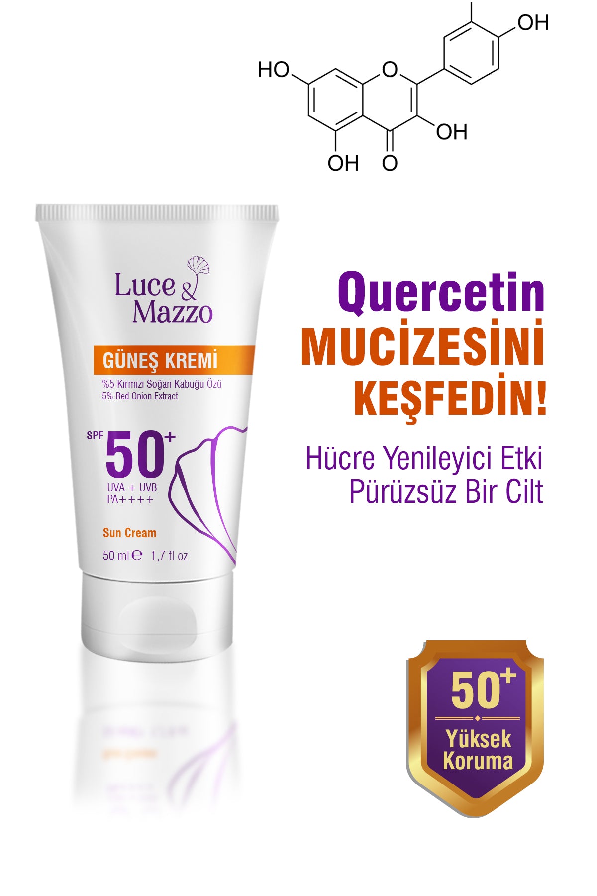 Yüksek Koruma SPF 50+ Yüz Vücut Güneş Kremi 50 ml- Mineral Bazlı Yağsız Besleyici
