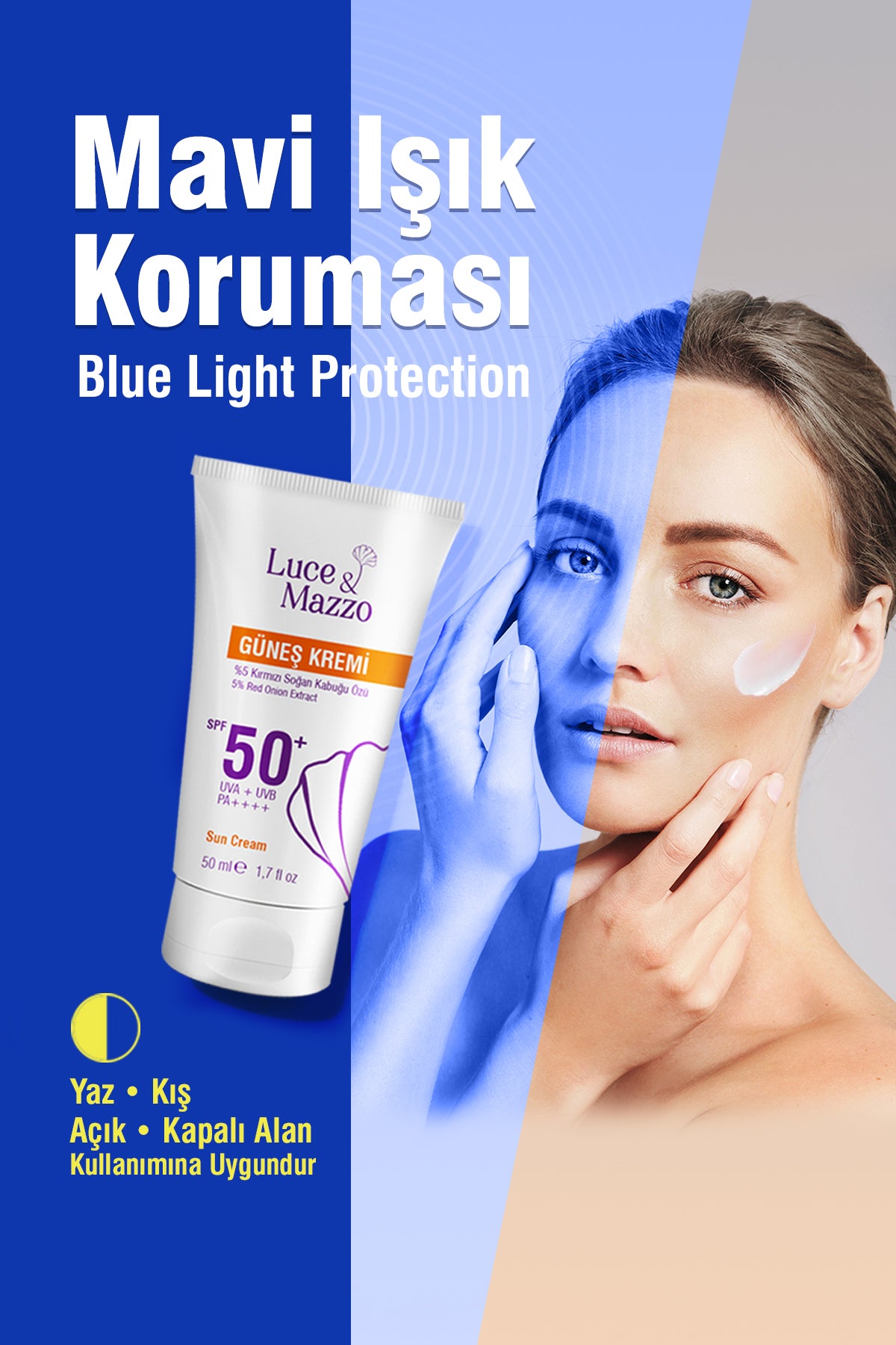 Yüksek Koruma SPF 50+ Yüz Vücut Güneş Kremi 50 ml- Mineral Bazlı Yağsız Besleyici
