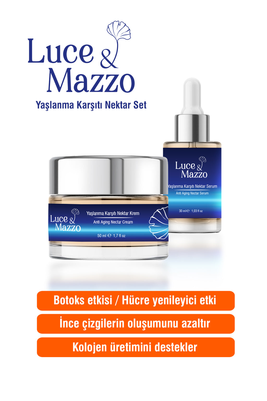 Ödüllü Anti-Aging Nektar Bakım Seti – Göz Çevresi ve Cilt Görünümü Destekleyici (Krem + Serum)
