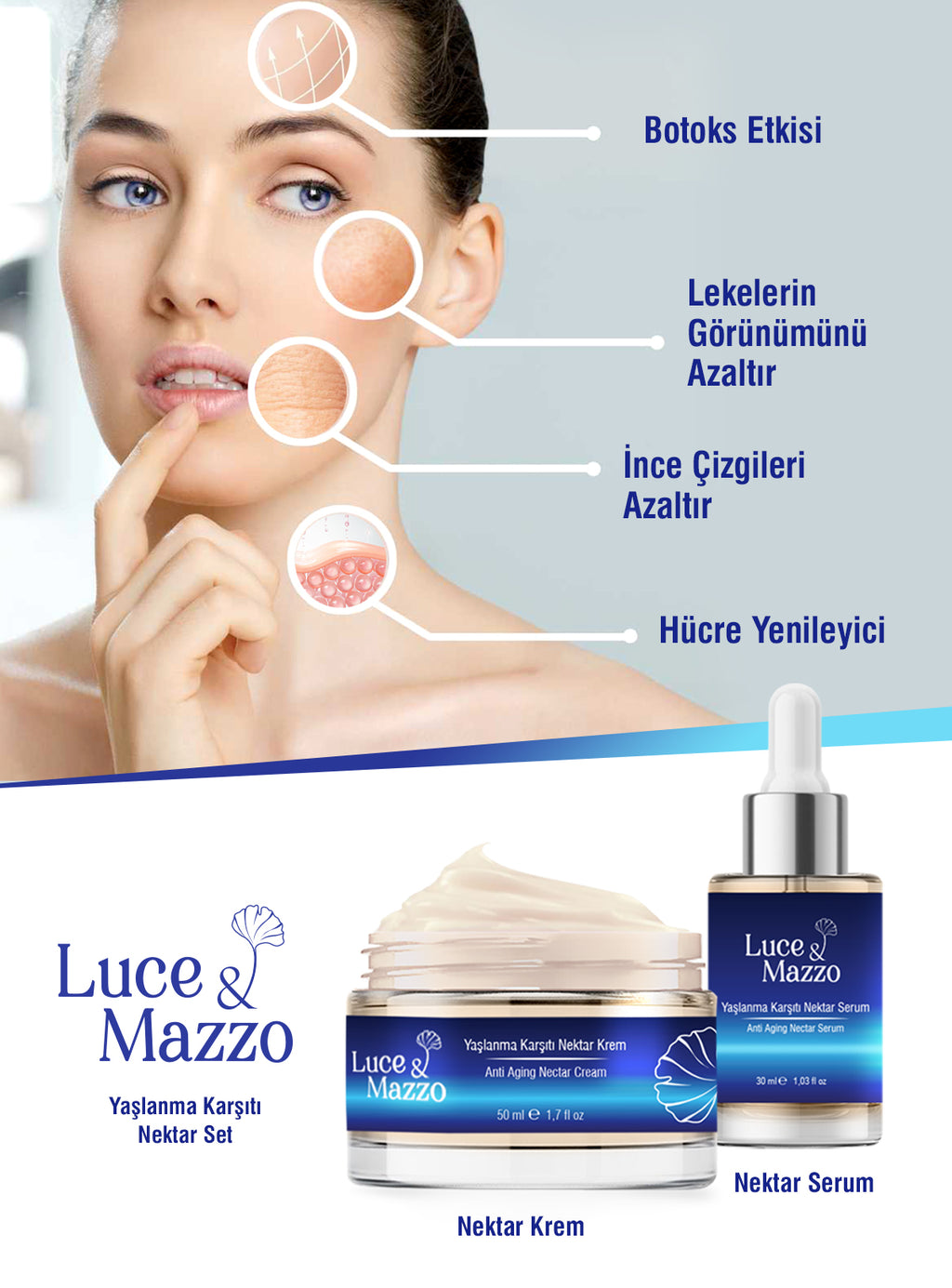 Ödüllü Anti-Aging Nektar Bakım Seti – Göz Çevresi ve Cilt Görünümü Destekleyici (Krem + Serum)