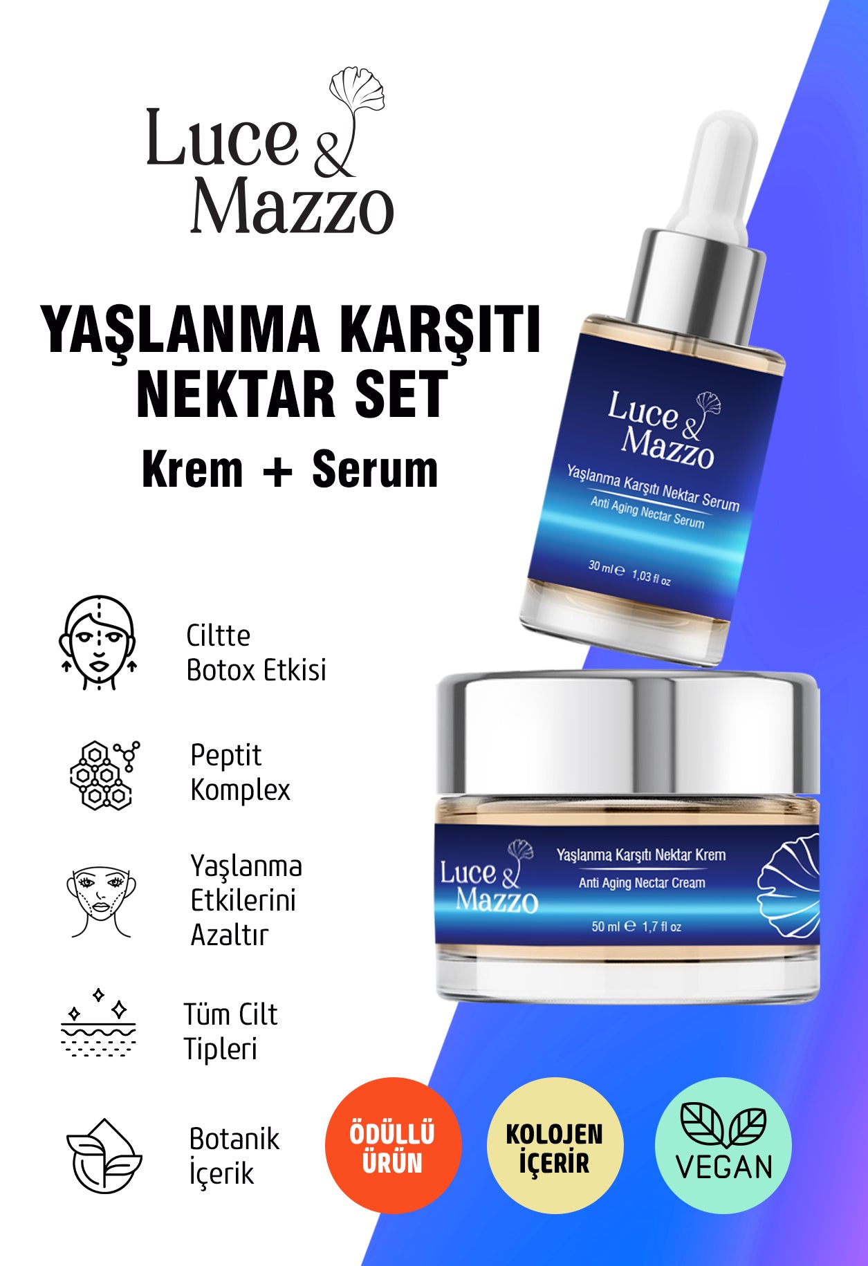 Ödüllü Anti-Aging Nektar Bakım Seti – Göz Çevresi ve Cilt Görünümü Destekleyici (Krem + Serum)