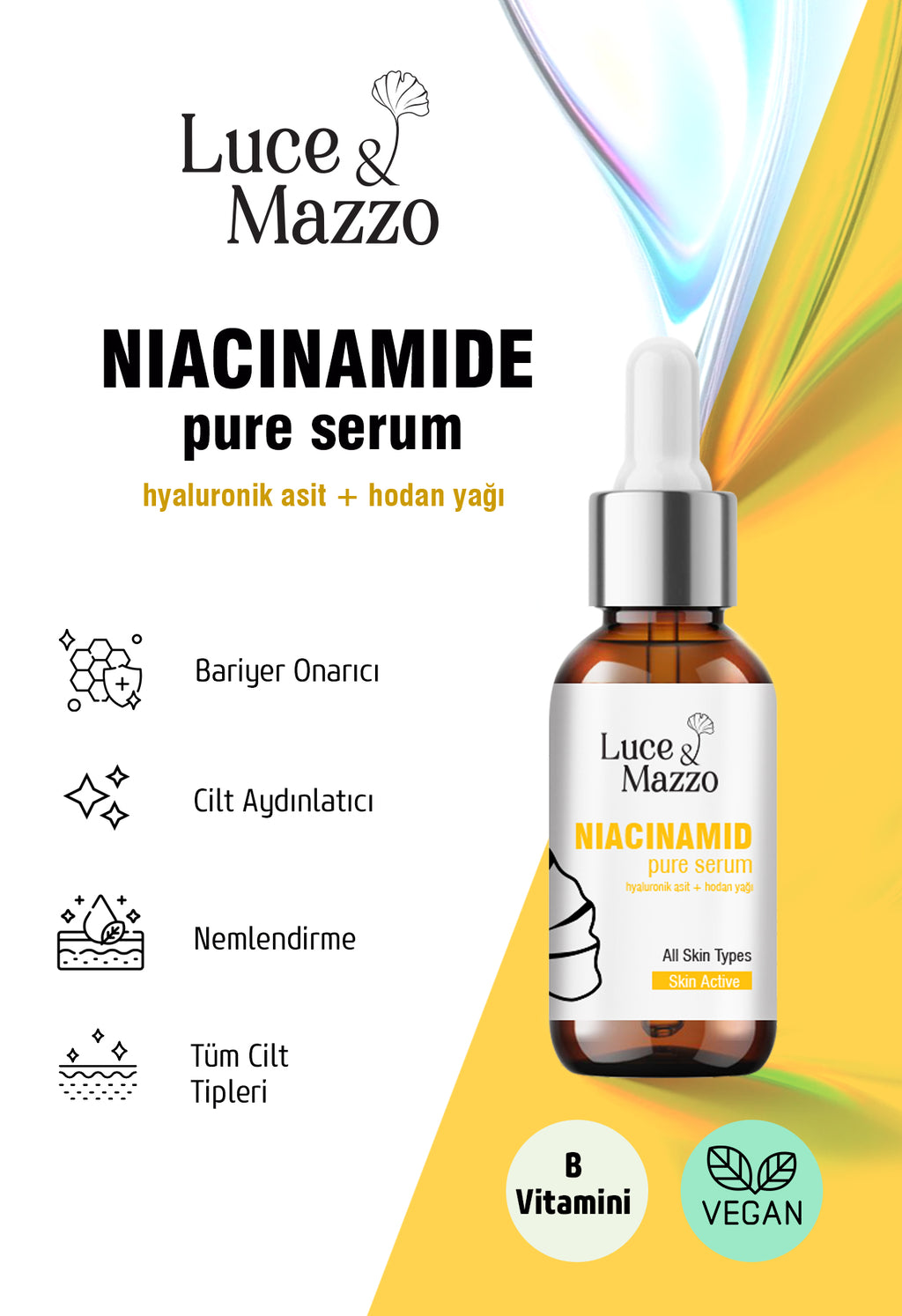 Yağ Dengeleyici & Nemlendirici Cilt Serumu 30 ml – Niacinamide & Hyaluronik Asit
