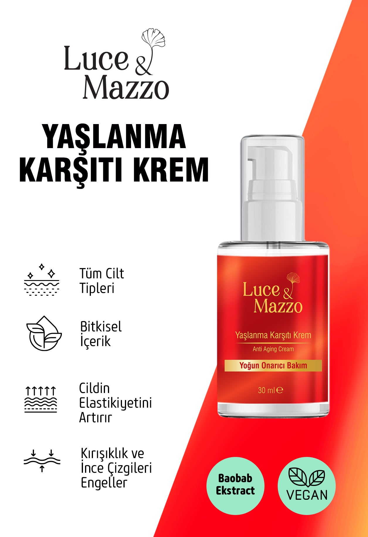 Yaşlanmaya Karşı Yüz Bakım Kremi 30 ml - Hyaluronik Asit, Kolajen,Yoğun Nemlendirici